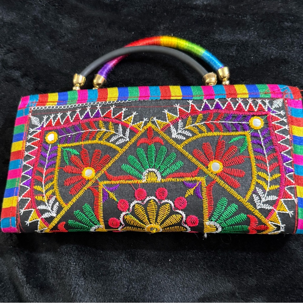 Boho Embroidered Clutch Colorful Festival Statement Purse - Picture 3 of 5